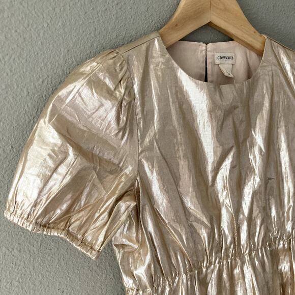Crewcuts Gold Metallic Tiered Shimmer Short Sleeve Dress - 8 - Picture 3 of 8